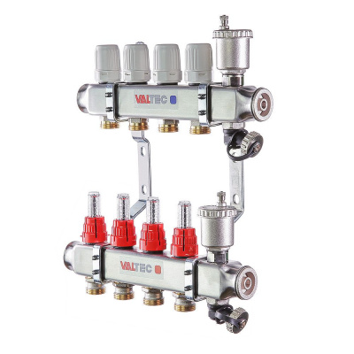 Коллекторная группа VALTEC нерж с регулировочными клапанами и расходомерами 1", 8 выходов x 3/4", "евроконус"  VTc.586.EMNX.0608